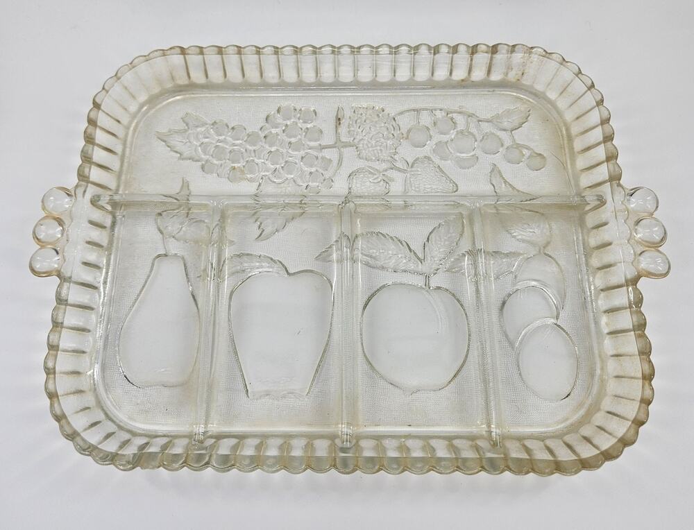 Vintage Indiana Glass Fruits Clear Divided Relish Tray 5 Section Serving Platter